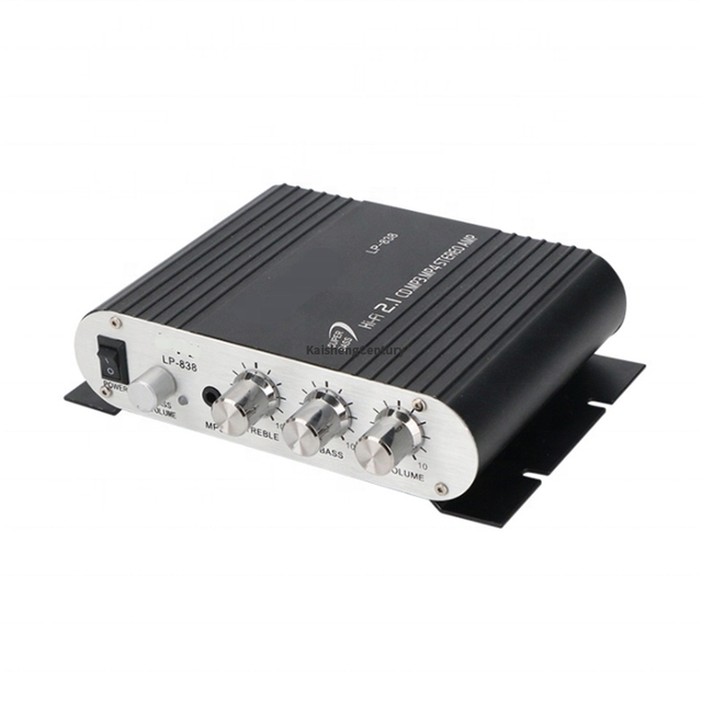 LP-838 Mini HiFi Car Audio Amplifier 2.1 Car Stereo Player 12V Auto Sound Subwoofer Amplifier LP838 MP3 MP4 20W*2