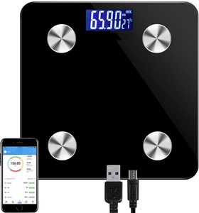 180kg डिजिटल बाथरूम वजन पैमाने स्मार्टफोन App काले 28x28 CM यूएसबी रिचार्जेबल - Product Image 3