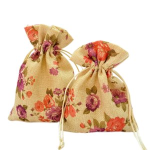 Bolsa de Regalo de Alta Calidad con Estampado Floral, Imitación Lino, con Cordón, para Empaque de Regalos - Product Image 4