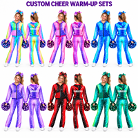 Ensemble de survêtement d'équipe Rainbow Ombre Cheer personnalisé avec impression étoile scintillante, comprenant un sweat à capuche entièrement zippé et un pantalon évasé, résistant à la décoloration
