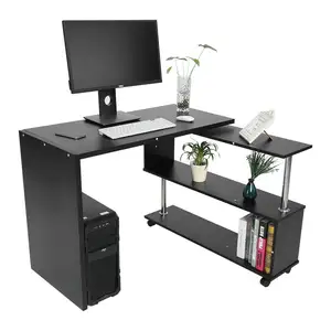 Home office working study table supplier ergonomic single nordic corner cabinet laptop study table with shelf
