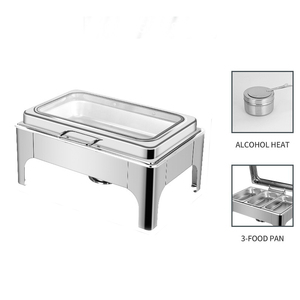 Attrezzatura per Catering di Qualità, Chafing Dish a Gas in Acciaio Inox Rettangolare 9L con Finestra in Vetro Argento per Buffet - Product Image 5