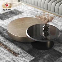 HJ HOME Ensemble de 2 tables basses rondes imbriquées en bronze doré et noir avec dessus en verre trempé