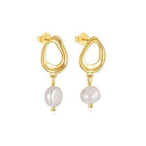 Pendientes de Aro con Estrella de Ocho Puntas, Geométricos, con Perlas y Circonitas, Chapados en Oro de 18k - Product Image 1