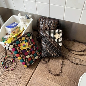 Popular Women Coconut Shell <strong>Mobile</strong> Phone <strong>Bag</strong> Coin Purse Hand Woven <strong>Ethnic</strong> Style Crossbody <strong>Bag</strong> - Product Image 4