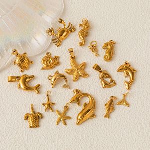 Amuleto de Vida Oceánica |   Colgante de Acero Inoxidable Chapado en Oro PVD de 18K con Forma de Animal Marino para la Creación de Joyería DIY |   Concha de tortuga, estrella de mar y delfín - Product Image 1