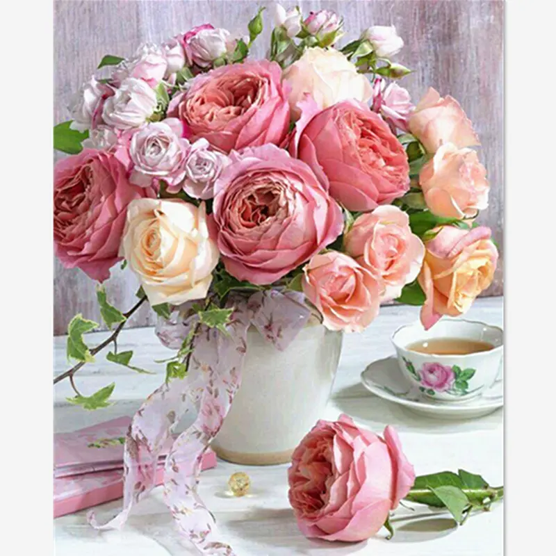 Rose Vase Flower Tulips Full Drill Diamond Painting 5D Picture DIY Embroidery Home Wall Decor OEM/ODM Factory Wholesale