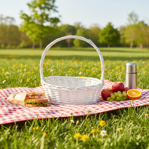 سلة تسوق بيضاء طويلة من الخوص أو سلة موسى فردية للتسوق أو حفلات الزفاف، لتعبئة الخبز والفواكه والخضروات للنزهات - Product Image 4