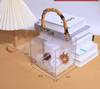 Kotak Hadiah & Permen Akrilik Transparan Persegi dengan Tutup Bambu untuk Pengantin Wanita, Penggunaan Kreatif, Dompet Lilin