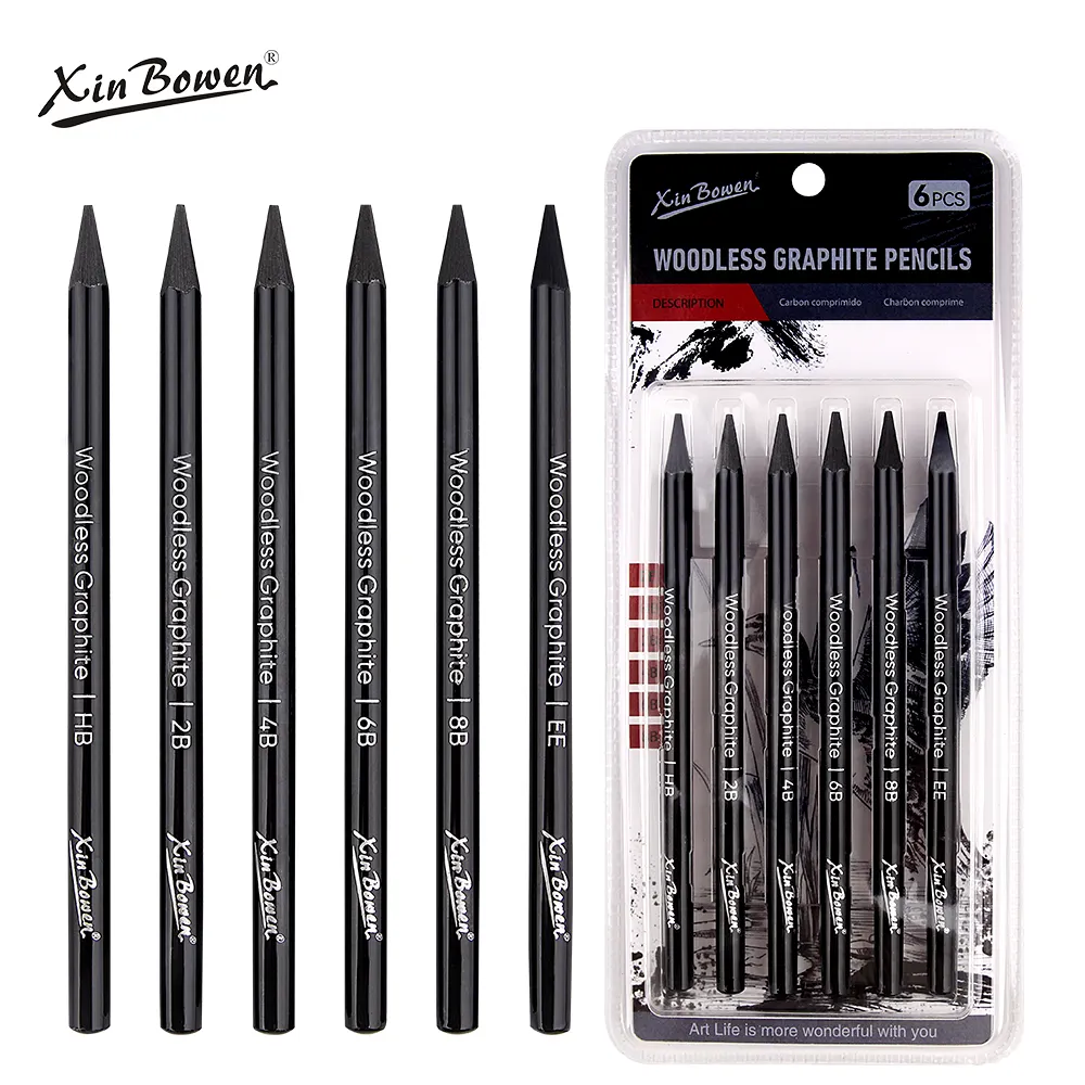Xin Bowen ชุดดินสอไม้สำหรับร่างแบบมืออาชีพ6ชิ้นดินสอถ่านสำหรับร่างภาพศิลปะ