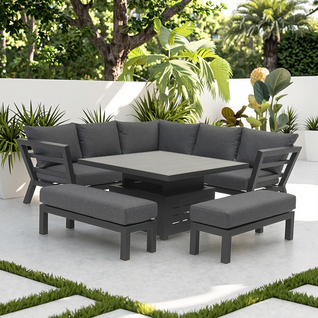 Una High End Hotel Patio Sofa Set Garden Sofa With Glass Lifting Table Outdoor Furniture Backyard Garden Set