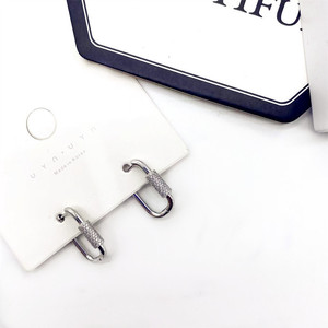 Zhenlu Jewelry Geometric Lock Shape <b>Clip</b> On Earrings Micro Pave Zircon <b>Silver</b> Everyday Wear - Product Image 5