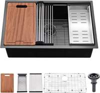 Évier en acier inoxydable de comptoir numérique de luxe de haute technologie moderne noir Undermount bol carré cascade multifonction pour la cuisine