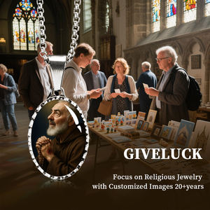 GIVELUCK 타원형 스테인레스 스틸 18K 금도금 스파클링 세인트 파드레 피오 펜던트 사용자 정의 낙인 묵주 디자인 가톨릭 고백 - Product Image 6