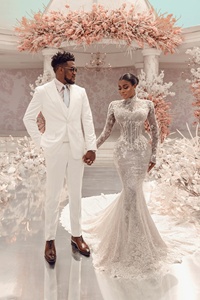 Vestidos de Novia Sexys de Manga Larga con Cuello Alto y Encaje, Vestido Largo de <span class=keywords><strong>Sirena</strong></span> para Novia 2024 - Product Image 2