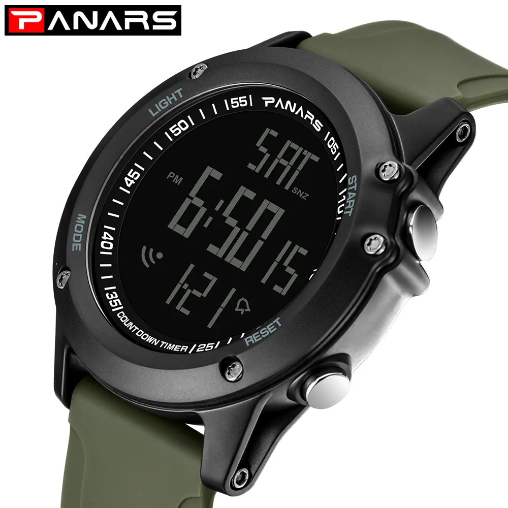 PANARS Fashion Men Digital Watch Outdoor Sports LED Alarm Clock Wrist Watch Waterproof Dual Time Relogio Masculino