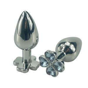 S M L Metall-Kleeblatt Analplug aus Edelstahl mit Glitzerstein, Analplug-Schmuck Sexspielzeug mit Diamant für Frauen - Product Image 2