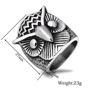 Anillo de acero inoxidable con diseño de búho, 27 mm, diseño retro, unisex, joyería de moda, regalo - Product Image 5