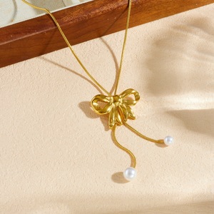 Koreanische Mode Perlen-Schleifenkette Schlangenknochen-Kette mit Quaste Edelstahl Damenschmuck Accessoires TGXL11124 - Product Image 3