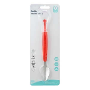 Vente en gros cuillère en silicone OEM pour bébé en acier inoxydable avec outils de <span class=keywords><strong>grattage</strong></span> de purée de fruits aux deux extrémités, cuillère à double tête - Product Image 5