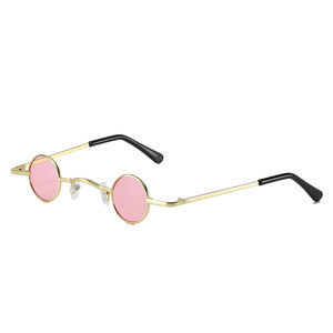 Vente en gros <span class=keywords><strong>de</strong></span> lunettes <span class=keywords><strong>de</strong></span> soleil vintage tendance Hotsale, monture ronde en petit cercle avec logo personnalisé en métal cuivré doré, verres colorés pour femme - Product Image 4