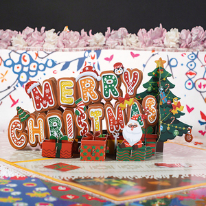 Tarjeta de felicitación navideña plegable de papel con diseño de letras de jengibre en 3D de DAMAI, tarjeta emergente navideña para decoración de regalos de fiesta de Navidad. - Product Image 2