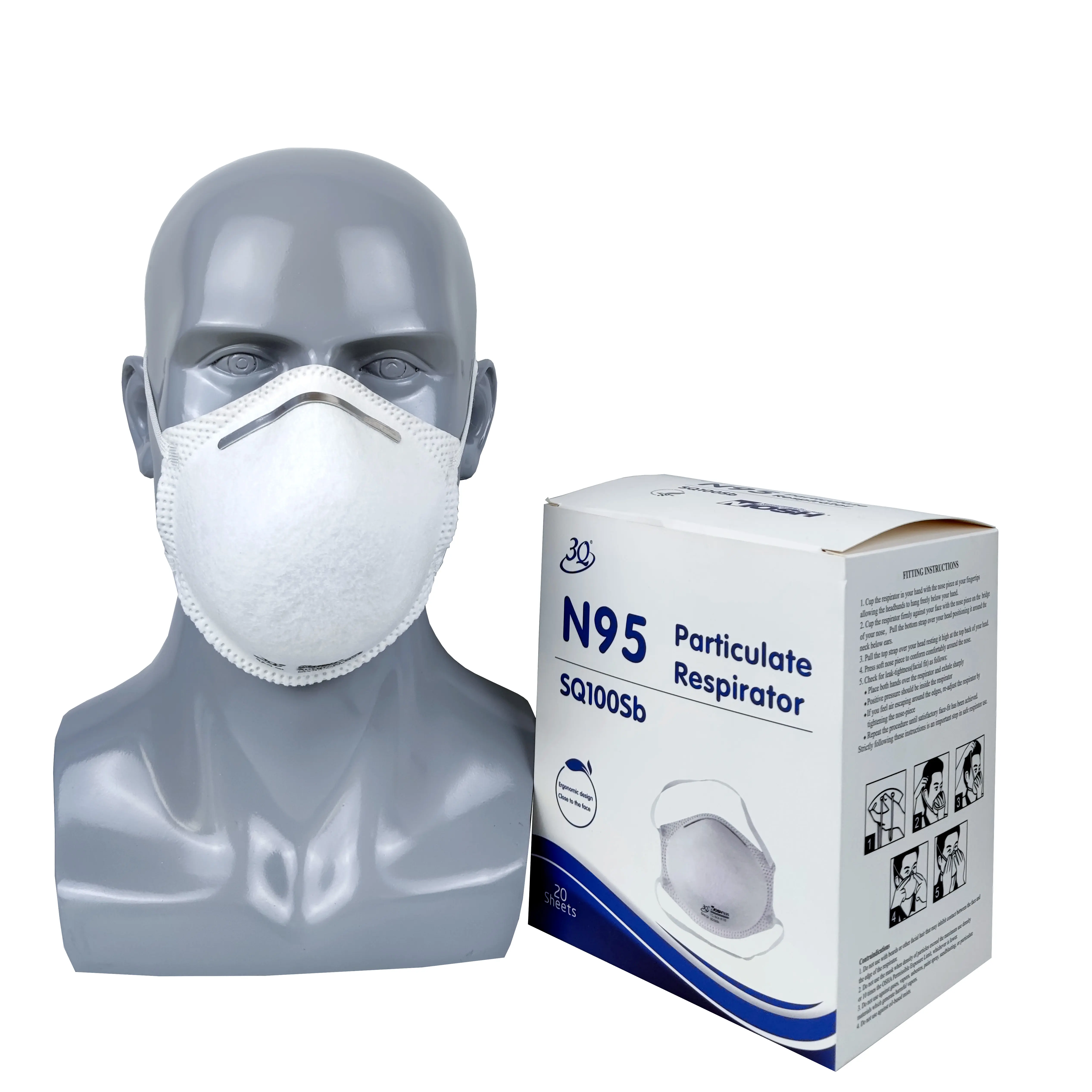 Niosh Aprobado N95 Respirador de partículas de seguridad Mascarilla protectora contra el polvo Mascarilla desechable N95