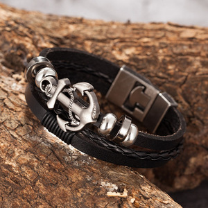 <b>Men</b> Vintage Adjustable Leather Wrap Bracelet Antique Silver Plated Anchor Fashion Wrist Jewelry Gift - Product Image 2