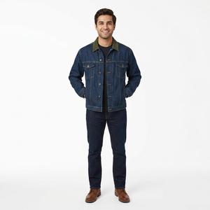 Blouson en jean doublé à col montant pour homme, respirant, grande taille, avec revêtement de qualité supérieure pour l'hiver 2026 - Product Image 1