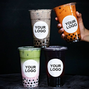 Clear Disposable Single Wall Plastic <b>Cups</b> Lids with Custom Logo Printed for <b>Cold</b> Drinks PET Material 12oz-24oz Sizes - Product Image 2
