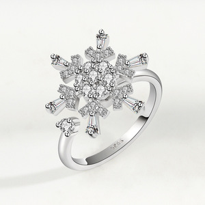 Anillo giratorio unisex de cobre chapado en oro con circonita, diseño de copo de nieve, ajustable, antiansiedad, sin cierre, que no se deslustra. - Product Image 6