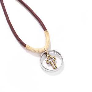 Cross Border Best Selling European American Retro Style Hollow Cross Double <b>Ring</b> Pendant Stainless Steel <b>Necklace</b> Gift - Product Image 5
