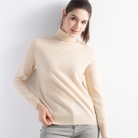 Pull en cachemire 30% pour femme, col roulé, manches longues, coupe ajustée, sans couture, respirant, tricoté