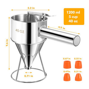 Cozinhar Funil Com Rack Aço Inoxidável Cone Bolo Panqueca Batter Dispenser Octopus Ball Funil com 4pcs Silicone Bicos - Product Image 5