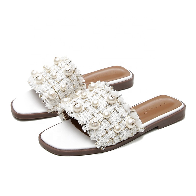 Новое поступление; Дизайнерская эксклюзивная обувь на плоской подошве с жемчугом; Женские повседневные и удобные пляжные сандалии; Женские шлепанцы