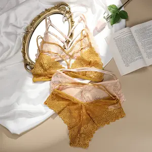 Sexy Cross Straps Spitze Transparente Fitness Charmante Hot Seamless BH und Höschen Set Teen Young Girl Erotik Dessous