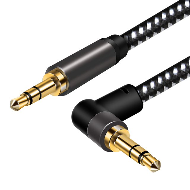 AUX Cord 3.5mm Stereo Audio Cable 90 Degree Nylon Braided 3.5mm Male to Male Stereo Aux Cables Right Angle TRS Cable