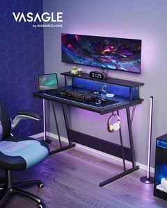 Support d'écran ergonomique OEM <span class=keywords><strong>pas</strong></span> <span class=keywords><strong>cher</strong></span>, bureau de jeu entièrement noir avec éclairage LED, <span class=keywords><strong>meilleur</strong></span> bureau d'ordinateur avec étagère pour moniteur - Product Image 5