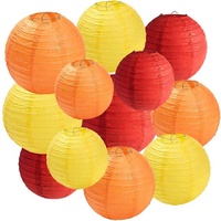 Lanternes en papier rouge, orange et jaune, lot de 12, décoratives suspendues pour Thanksgiving, baby shower, fête de famille - Chine