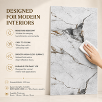 Panneau mural en PVC MORLENX gris givré moderne, effet marbre brillant, pour projets de bureaux de luxe, salles de bain et entrepôts