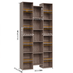 Bibliothèque en bois moderne <span class=keywords><strong>de</strong></span> 71,3''H, étagères <span class=keywords><strong>de</strong></span> <span class=keywords><strong>rangement</strong></span> multimédia pour la maison, le bureau et le salon - Product Image 2