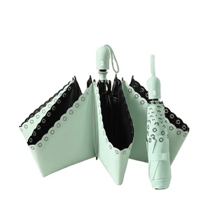 Parapluie Automatique Pliant Ultra-léger OEM avec Dentelle Évidée, Protection UV, Conception à Trois Volets, Bordure Florale, Compact pour Femme, 6 Baleines - Product Image 1