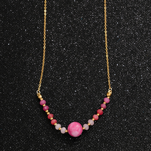 Collier ras du cou tendance 2026 pour femme, perles de pierre naturelle rose jade, en acier inoxydable plaqué or 18K PVD, bijoux de guérison dégradés - Product Image 5
