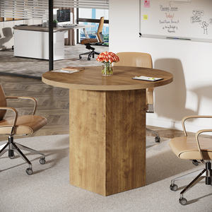 Petite table de bureau Tribesigns avec piédestal en bois cannelé pour gagner de la place, petit bureau rond pour salle de réunion - Product Image 4