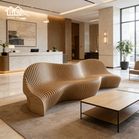 Banc Commercial Moderne Paramétrique en Bois Massif, Chaise d'Attente de Luxe en Bois Durable pour Hôtel, Bureau, Jardin, Aéroport