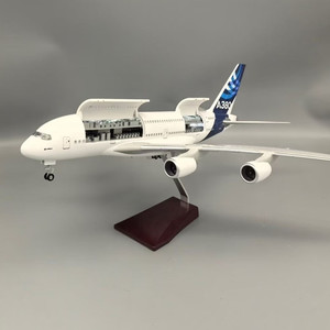 Échelle Offre Spéciale 1:160 46cm Matériau en résine transparente Modèle d'avion prototype A380 avec fenêtre ouverte et lumières LED - Product Image 5