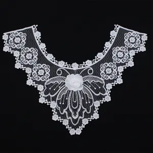Wholesale Polyester Neck Lace Collar Trimming Applique Embroidered 3D Flower Neck Lace Collar Trim Embroidery Garment Designs