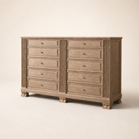 Nouvelle commode modulaire moderne en bois, texture vieillie artisanale, 10 tiroirs, combinaison de rangement pour chambre principale