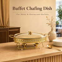 Plat à chafing en verre en forme d'œuf avec support en fer, couvercle en acier, brûleur à alcool 2L 3L, chauffe-plats pour hôtels et restaurants