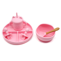 Ensemble d'alimentation pour bébé en silicone personnalisé OEM avec assiette à ventouse divisée et cuillère à manche en bois